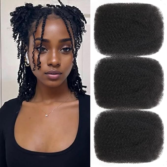 Afro Kinkys Bulk Human Hair 3 Pack 150g,Afro Kinky-Curly Human Hair Bulk Hair Bulk Human Braiding Hair for Dreadlock Extensions Repair Locs,Twist Afro Kinky Twist Extensions (10 Inch,50g/Pack)