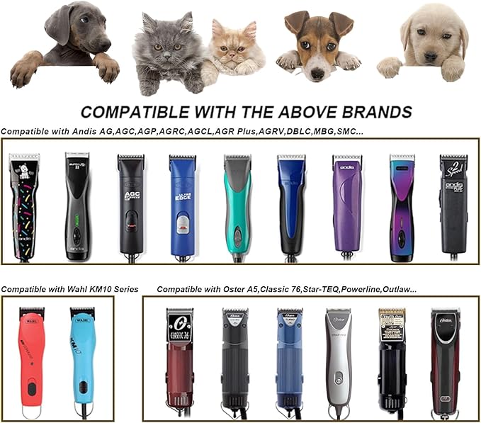 Audoc 10 Blades Dog Grooming Blades Compatible with Andis/Oster A5/Wahl KM-10 Series Dog Clippers,Detachable Clipper Replacement Blade,Black (6PCS Black-#10+30+3FC+4FC+5FC+7FC)