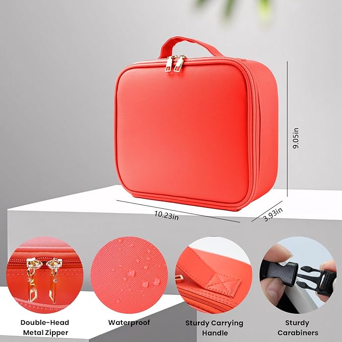 SUILU Travel Makeup Bag with LED Mirror and Light Travel Makeup Case Cosmetic Organizer Portable Cosmetic Brush Organizer Bag with Adjustable Dividers for Cosmetics Makeup Brushes Toiletry (Red)
