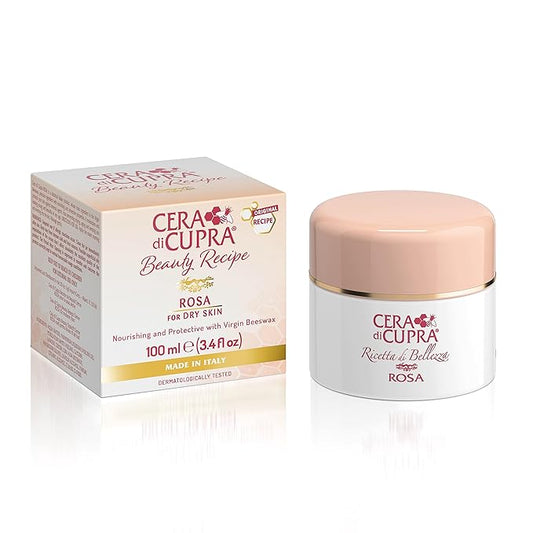 CERA DI CUPRA Rosa Face Cream Moisturizer for Dry Skin - Nourishing and Protective Formula with Virgin Beeswax (3.4 Fl Oz / 100 ml)
