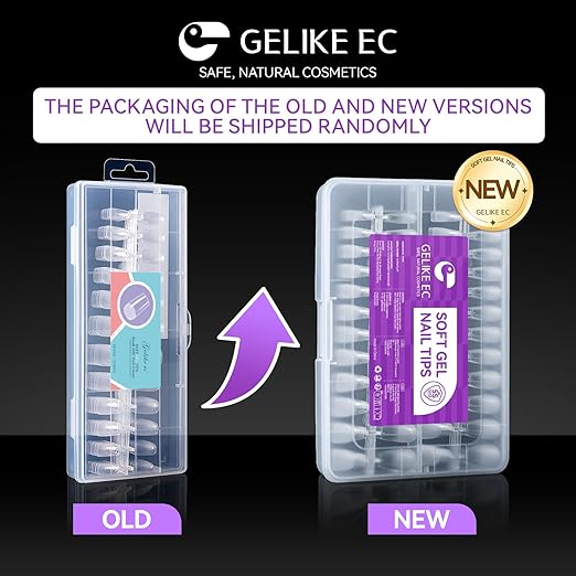 Gelike EC Extra Short Almond Gel Nail Tips Kit for Soak Off,Full Cover Soft Nail Tips,Pre-buff PMMA Resin,Clear Ultra-Thin Design,12 Sizes,240 Pieces