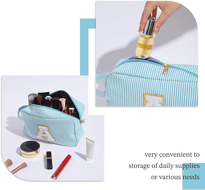 YOOLIFE Initial Makeup Bag for Women - Monogram Cute Makeup Bags Cosmetic Case Toiletry Pouch for Women Her Best Friend Sister Teacher, Personalized Birthday Gifts for Women, Light Blue Y