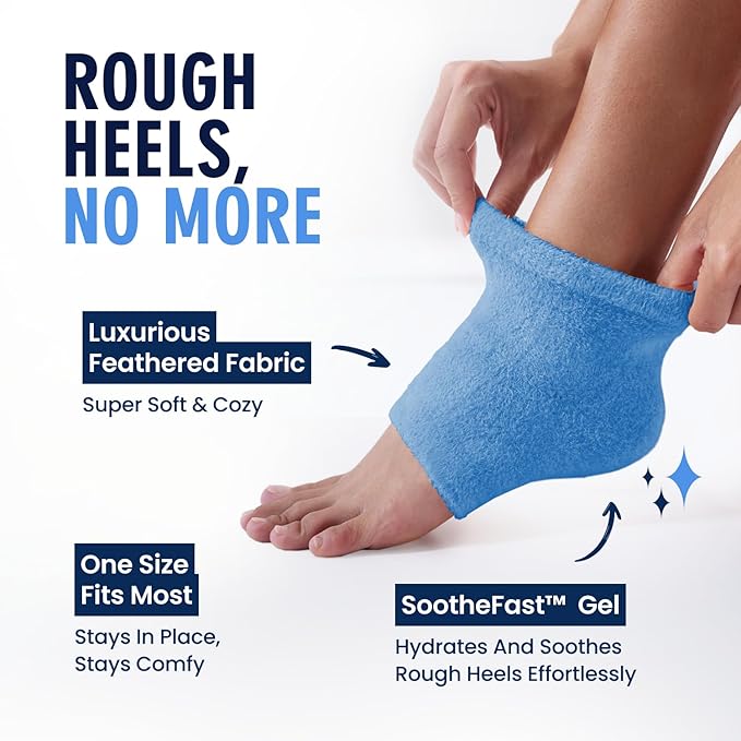 Dr. Frederick's Original Moisturizing Fuzzy Heel Socks for Dry Cracked Heels Treatment - Infused with Olive Oil, Jojoba Oil and Vitamin E - 2 Pairs - Stocking Stuffers for Adults - Blue Haven