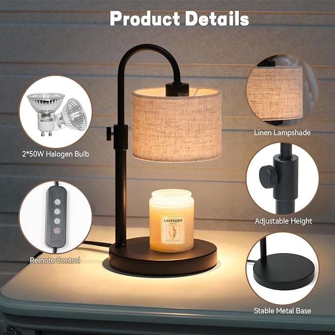 Candle Warmer Lamp with Timer, Dimmable Candle Wax Warmer Candle Lamp Warmer with 2 Bulbs, House Warming Gifts Christmas Gifts for Women Bedroom Home Decor (Linen-Upgraded)