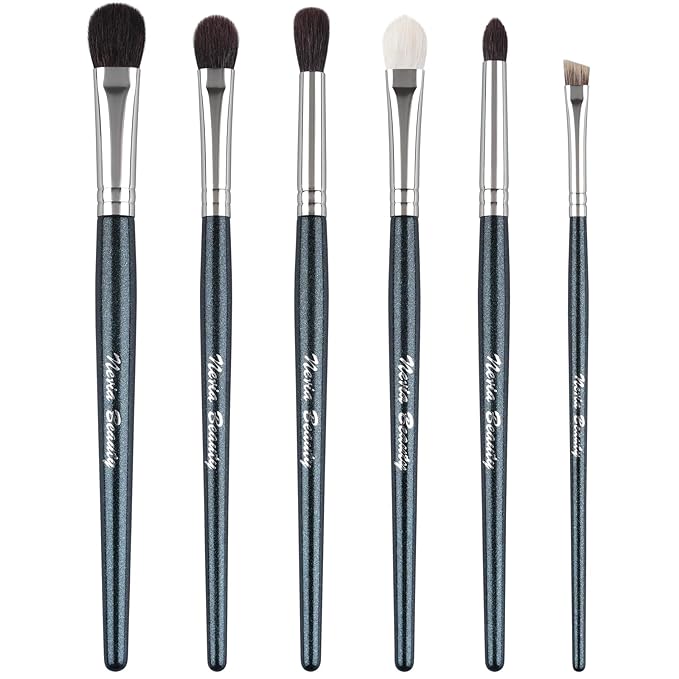EVRCHGIEA Natural Goat Hair Eye Makeup Brush Set, 6 Pcs Professional Blending Eyeshadow Makeup Brushes for Concealer Eyebrows Eyeliner, Soft Hairs & Wood Handle… (blue 6pcs)