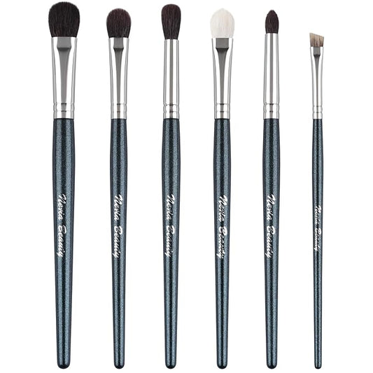 EVRCHGIEA Natural Goat Hair Eye Makeup Brush Set, 6 Pcs Professional Blending Eyeshadow Makeup Brushes for Concealer Eyebrows Eyeliner, Soft Hairs & Wood Handle… (blue 6pcs)