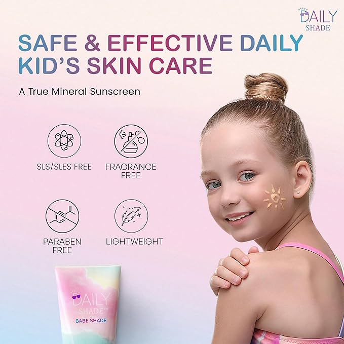 Daily Shade Kid's Sunscreen Starter Kit – Tinted Mineral Sunscreen for Face & Body with SPF 30, Shade Brush, Travel Bag & UV Card – Non-Nano Zinc, Reef Safe, Water Resistant & Hypoallergenic Skin Care