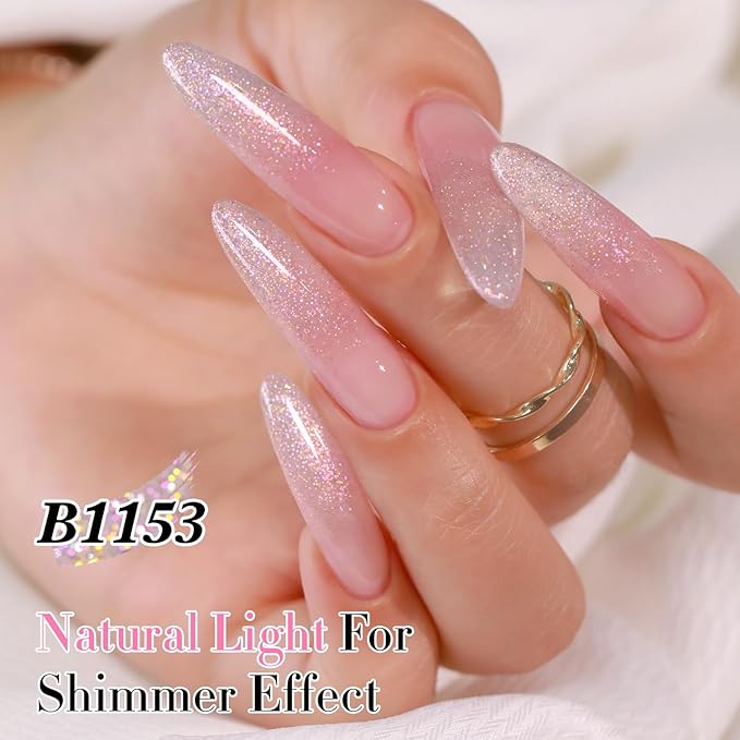 Double Rhythm 15ML Glitter Gel Polish Shimmer Reflective Holographic Color Magnetic for Nail Art Salon DIY at Home (Pink-B1153)