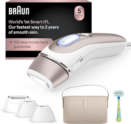 Braun IPL Skin i·expert, at Home Laser Hair Removal, Permanent Visible Hair Reduction, Holiday Gifts for Women and Men with Free App, SMART IPL, Vanity Case, Venus Razor, 4 Smart Heads, PL7387