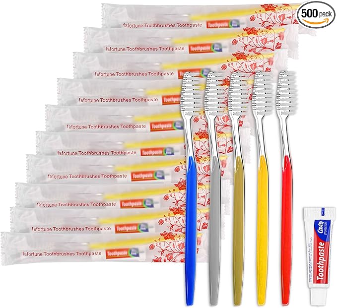 Disposable Toothbrushes with Toothpaste (5 Colors) (500)