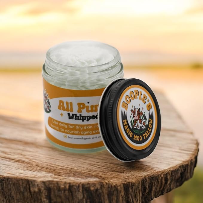 Magic Moo All Purpose Whipped Tallow Skincare for acne, eczema, dry skin, moisturizer, stretch marks & hydration. Now with organic emu oil. All organic ingredients.