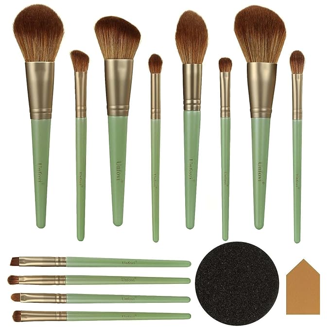 Unfovi 14 Pcs Makeup Brush Set, Cosmetic Brushes for Foundation, Concealer, Eyeshadow, Blush, Powder & Contouring, Professional Beauty Makeup Tools for Women & Beginners(Mint Green)