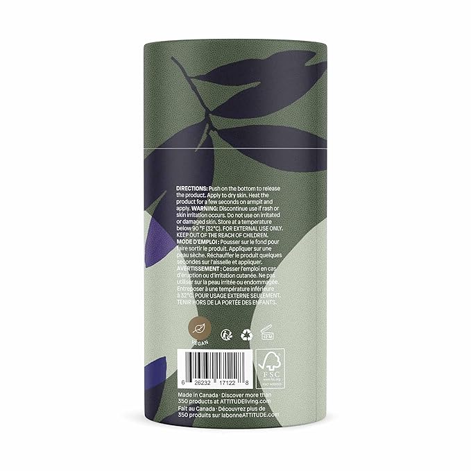 ATTITUDE Natural Deodorant, Aluminum-free, Odor Control & Long Lasting, Nourishing Ingredients, Castor and Jojoba Oils, Baking Soda-free, EWG Verified, For Men and Women, Herbal Musk, 3 Oz