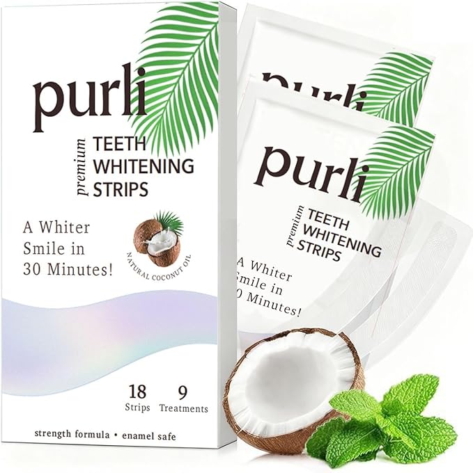 Purli Teeth Whitening Strips 9-Day Treatment – Natural Coconut Oil, Professional Effects, Gum & Enamel Safe, Dry Strip