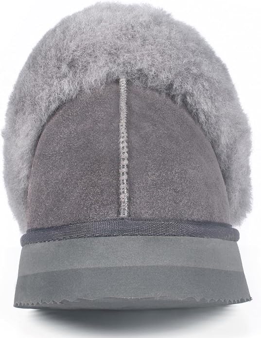 Parfeying Women's Shearling Slippers Genuine Leather with Rubber Sole, Sheepskin Fuzzy Indoor Outdoor Shoes for Home