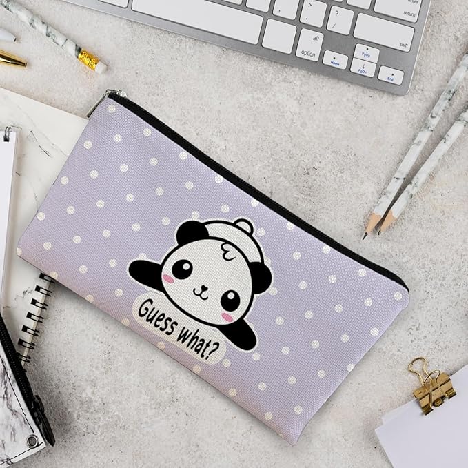 BARPERY Cute Baby Panda Guess What It's Pug Butt Cosmetic Bag, Purple Makeup Case for Teen Girls & Women, Canvas Zipper Pouch