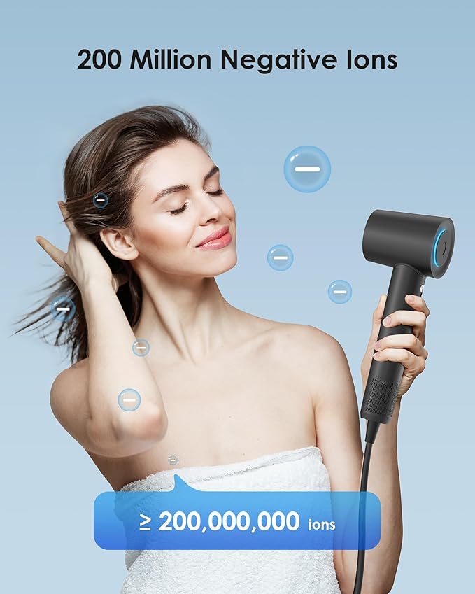 Hair Dryer, zhiyangfei Negative Ion Blow Dryer for Women Men, 110, 000 RPM Brushless Motor, 3 Heat Settings, 360° Rotating Magnetic Nozzle, High-Speed Low Noise Hair Dryer for Home and Travel (Black)