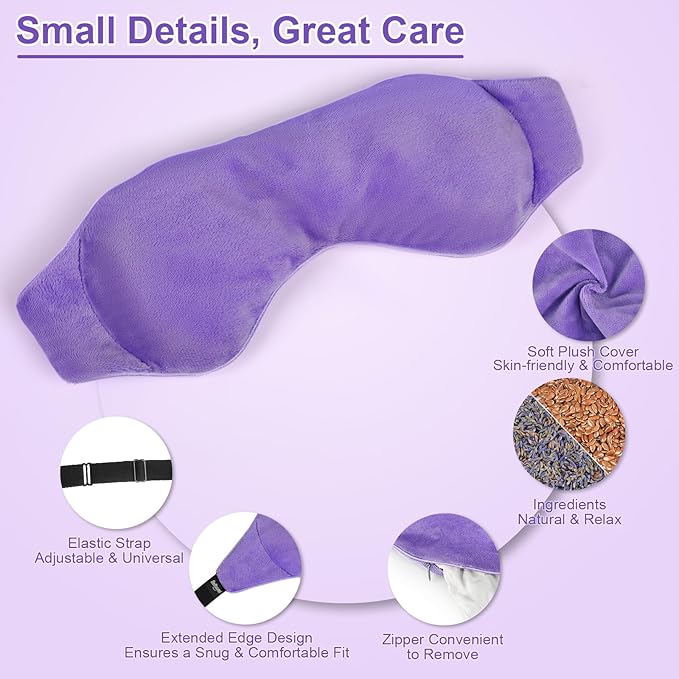BeHoomi Weighted Eye Mask for Sleeping, Soft Heated Eye Mask, Moist Heat Warm Compress for Eyes, Natural Lavender & Flaxseeds Microwave Reusable Sleep Mask, Must Haves for Women Spa, Home, Office
