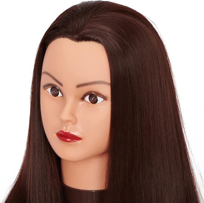 Hairingrid 26"-28" Mannequin Head Hair Styling Training Head Manikin Cosmetology Doll Head Synthetic Fiber Hair and Free Clamp Holder Stand (R71919LB0420) Dark brown-