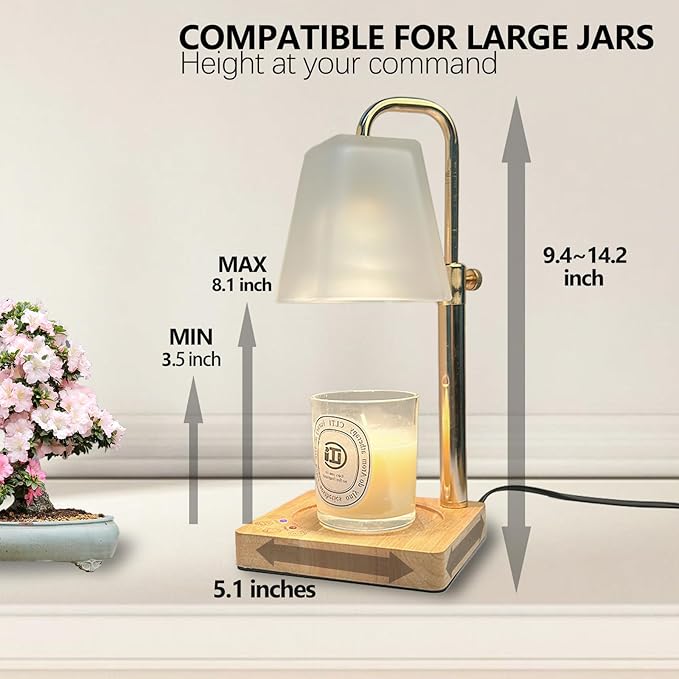 Candle Warmer Lamp with Timer Electric Wax Warmer for Scented Wax Melt Warmer Melter for Jar Candles Touch & Remote Control Dimmable Adjustable Height Gifts for Women 2 Bulbs Frossted Glass