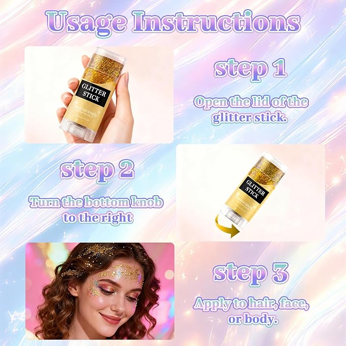 Face Body Glitter Stick,Holographic Sparkle Waterproof Hair Glitter Stick for Kids and Women for Party Singer Concert Rave Festival.(Mermaid)