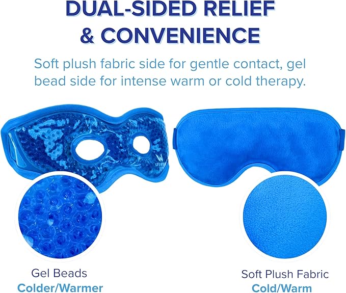 LIFE WORKS 2-Pack Eye Mask Set with Cutout, Hot or Cold Therapy for Puffy Eyes, Dark Circles, Headaches, and Migraines, Soft Gel Beads & Liquid Gel for Cooling or Warming Comfort