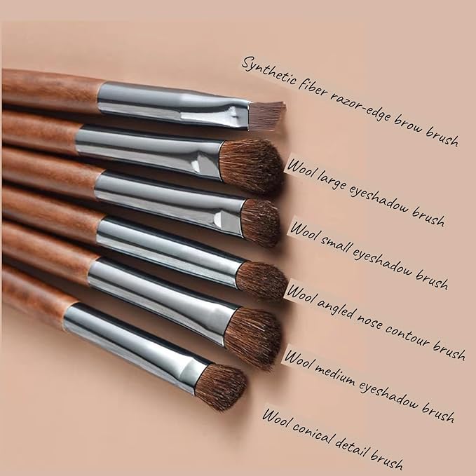 SHELWIN Eyeshadow Makeup Brushes Set with Case 6 PCS Soft Synthetic Hairs Eye Makeup Brushes for Blending Eyebrow Eyeliner Eyeshadow （Wood）