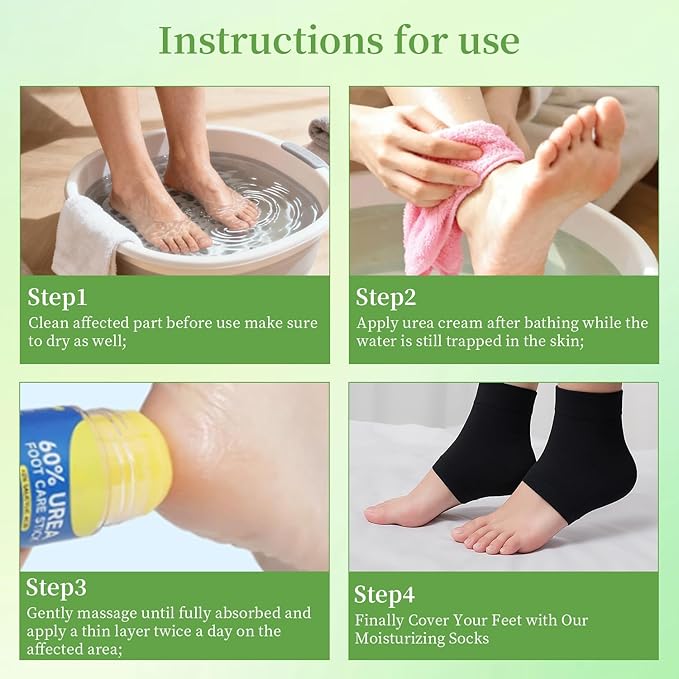 2PCS 60% Urea Foot Cream Stick 2% Salicylic Acid Foot Cream, Urea Foot Care Stick with Moisturizing Heel Socks, Intensive Foot Repair Balm for Exfoliates Dead Skin, Repairs Hydrates Dry, Cracked Feet