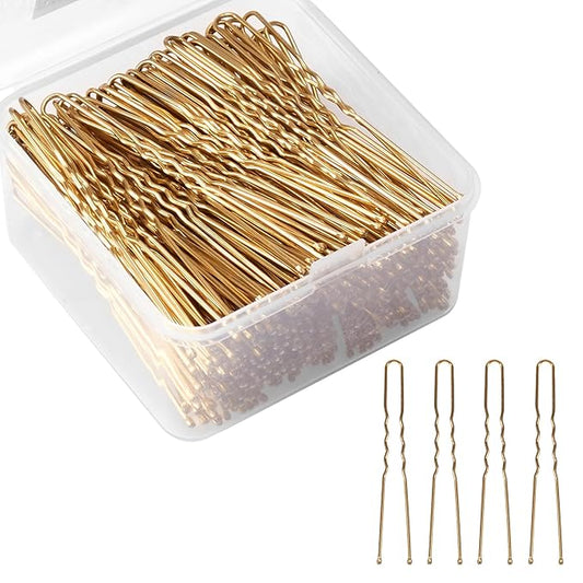 U Shape Bobby Pins in Case - 200pcs Gold Hair Pins Clips Bulk for Women - 2.4" Large Strong Hold Bun Pins for Thick/Curly/Straight Hair - Hair Accessories for Styling, Updos, Wedding, Daily Use