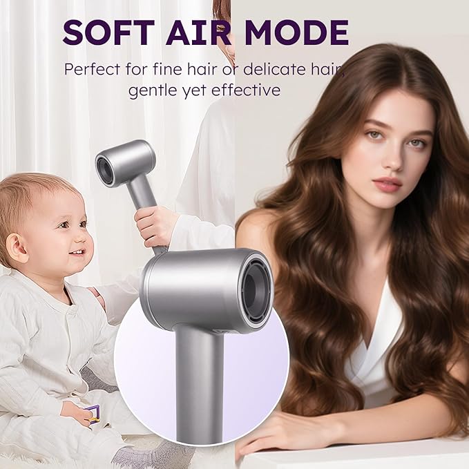 Hair Dryer, Professional 600 Mmillion Ionic Hair Dryer for Women, Men, Travel, Salon, Fast Drying, Low Noise, Lightweight, Mini Hair Blow Dryer Without Heat Damage for Fine Hair(Slive)