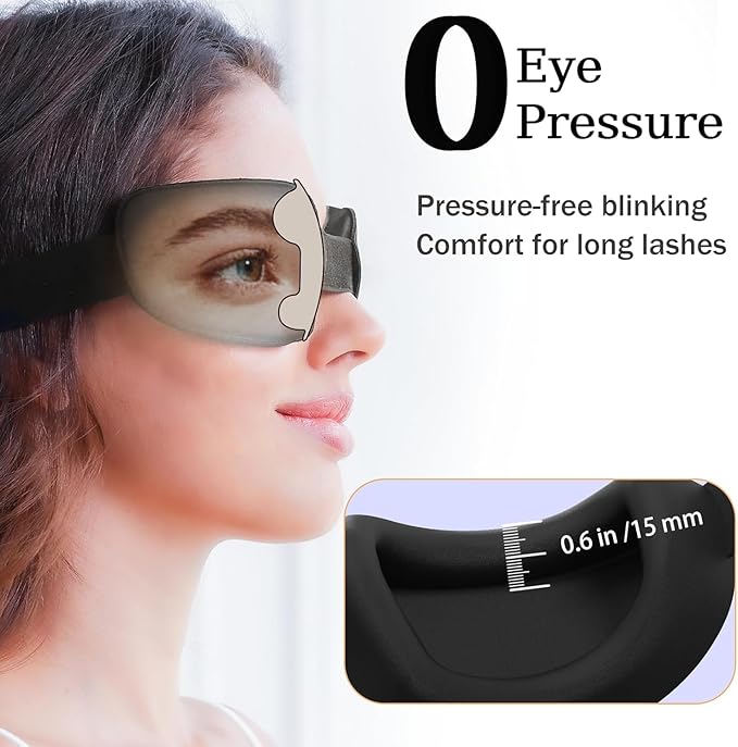 Fismool 100% Blackout Sleep Eye Mask for Women Men, Zero Pressure Sleeping Mask - Sleeping Mask and Eyelash Friendly Night Blindfold, Adjustable Ultra Soft Comfortable for Dry Eye Mask (Black)