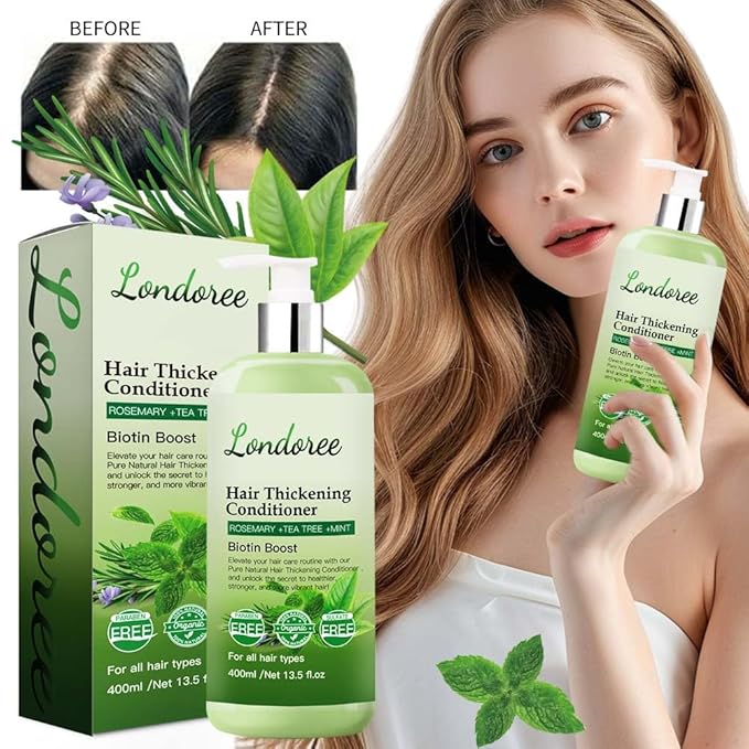 Rosemary Hair Thickening Conditioner for Men & Women – Moisturizing Rosemary Mint Conditioner with Tea Tree Oil & Biotin – Strengthening Formula for Scalp Therapy & Hair Fall – 13.5 fl oz (400ml)