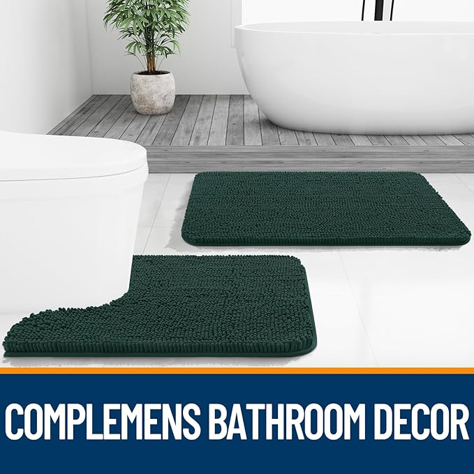 OLANLY Bathroom Rugs 59x24, Extra Soft Absorbent Chenille Bath Rugs, Rubber Backing Quick Dry, Machine Washable Bath Mats for Bathroom Floor, Tub and Shower, Home Decor Accessories, Blackish Green