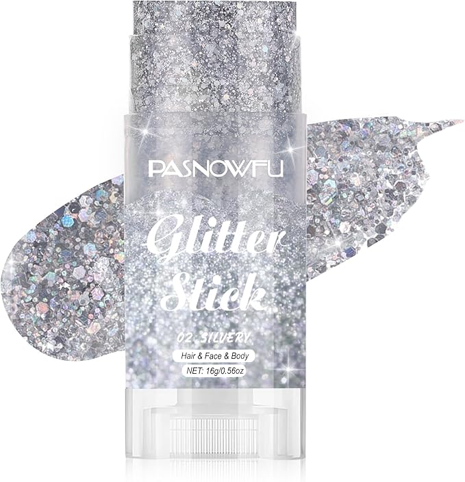 Silver Body Glitter Stick, Metallic Gel Face Glitter for Women and Girls, Gel Formula Hair Accessories for Festival Concert Party Makeup, Stage Performance Cosplay Costume Events