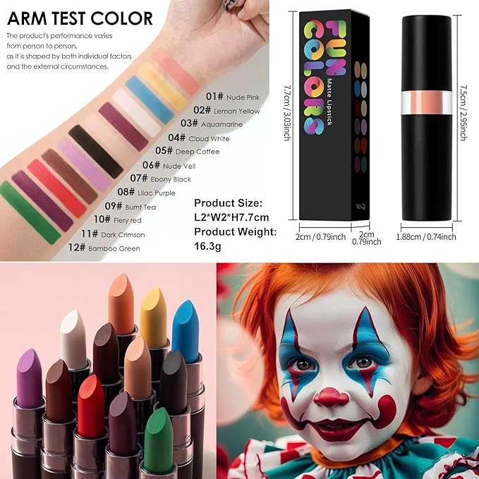 Red Body Paint Stick, Waterproof Face and Body Paint for Halloween Joker Zombie Vampire Skeleton Skull Special Effects Mime Makeup (10# Red)