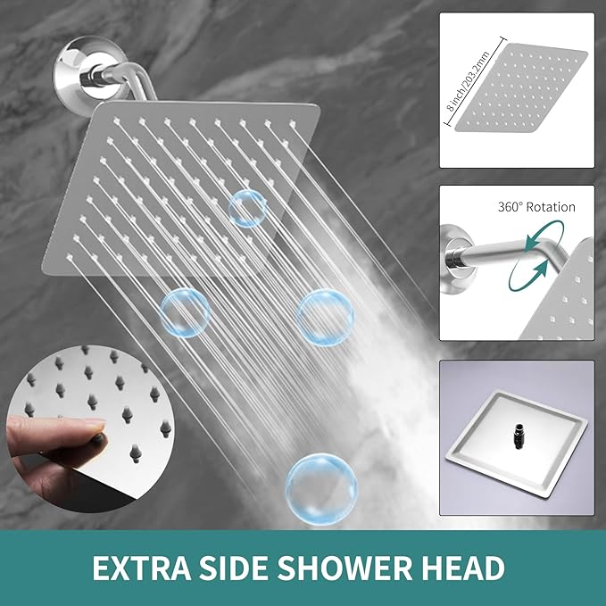 WHSHOWER Triple Shower Head Shower System Chrome Full Body Shower System with Digital Display Shower Valve, 12"+8"+8" Three Top Shower Heads,Handheld Shower and Body Jets