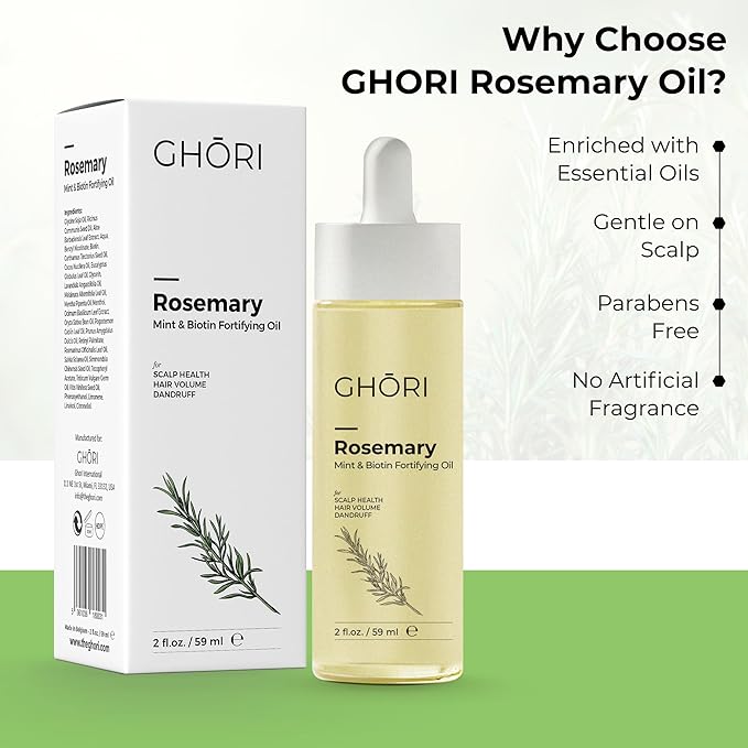 Rosemary, Mint & Biotin Fortifying Hair Oil | Stimulates Hair Growth & Strengthens Follicles| Essential Oils for Healthy Scalp | Fast-Absorbing, Silicone-Free | 2 fl oz (59ml)