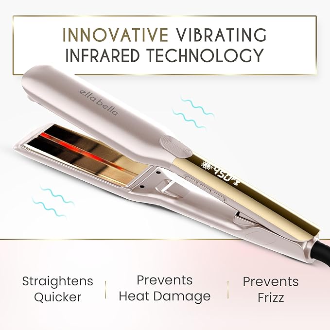 ELLA BELLA® Titanium Flat Iron Hair Straightener (with Infrared) • Professional Straightening Iron • Digital Display to Accurately Control Temperature • As Featured in Good Housekeeping