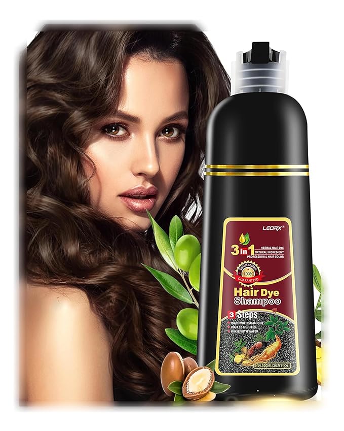 leorx Instant Hair Dye Shampoo For Gray Hair, 500ml - 3 In 1 Herbal Coloring For Women & Men - Dark Brown Color, Ammonia Free - Tintes Para El Cabello Profesional