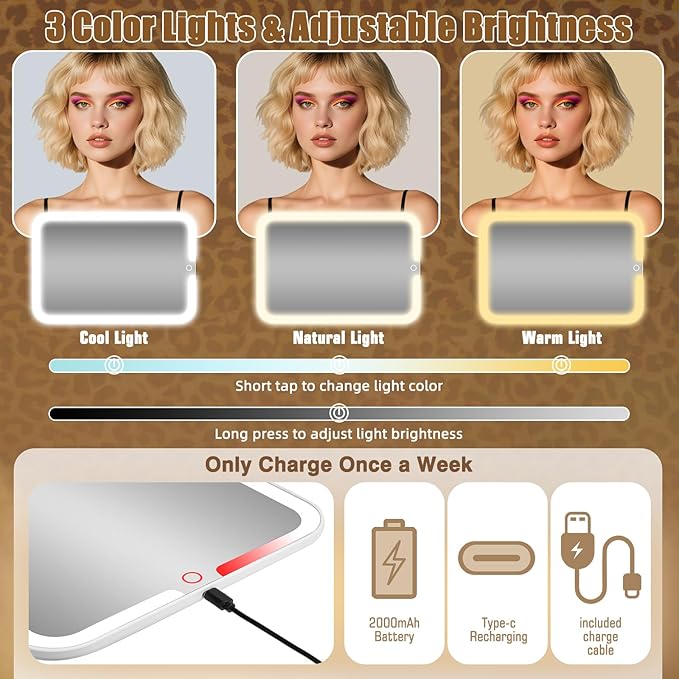 JJhxr 15''X11'' Makeup Bag with Removeable Lighted Mirror, Travel Makeup Case with 3 Color Lights Dimmable Brightness, Large Capacity Cosmetic Organizer Case with Detachable Dividers & Shoulder Strap