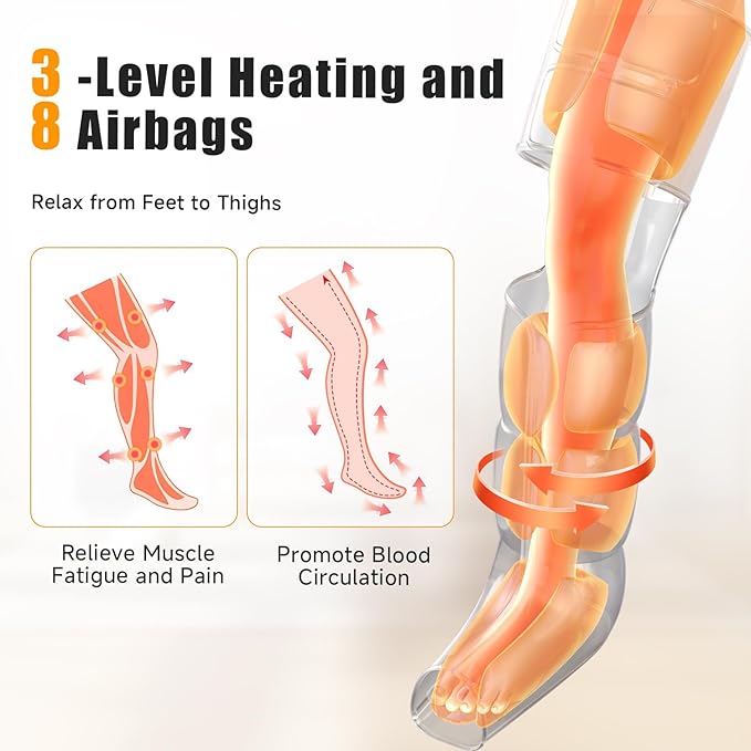 Leg Massager with Heat and Compression, Foot and Full Leg Massager for Circulation and Pain Relief, Sequential Compression Boots with 6 Modes, 6 Intensity, 3 Heat, Gifts for Mom, Dad, Athletes