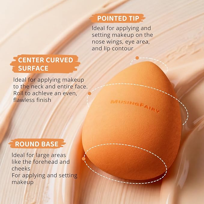 MusingFairy Makeup Sponge 2 Pack, Beauty Blender Sponge with Acrylic Case, Latex-Free Makeup Blending Sponge for Liquid Foundation, Wet & Dry Use, Soft & Streak-Free