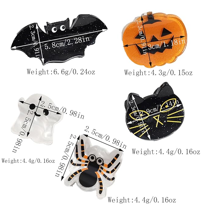 10Pcs Cute Halloween Hair Claw Clips for Girls, Mini Cat Bat Pumpkin Ghost Spider Hair Clips Halloween Headwear Hair Accessories (A Style)