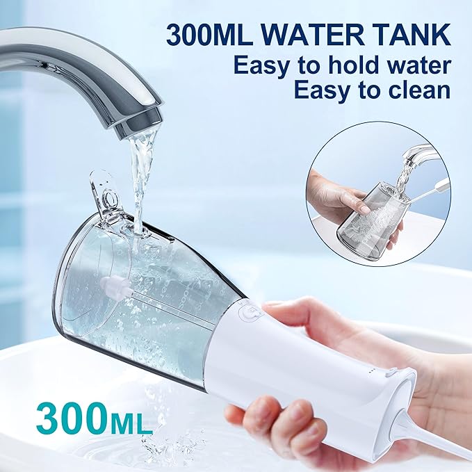 MOCEL Water Dental Flosser OLED Display Cordless Teeth Cleaning MOCEL 5 Modes Oral Irrigator 300ML Portable and USB C Rechargeable IPX7 Waterproof Floss Teeth Pick (White)