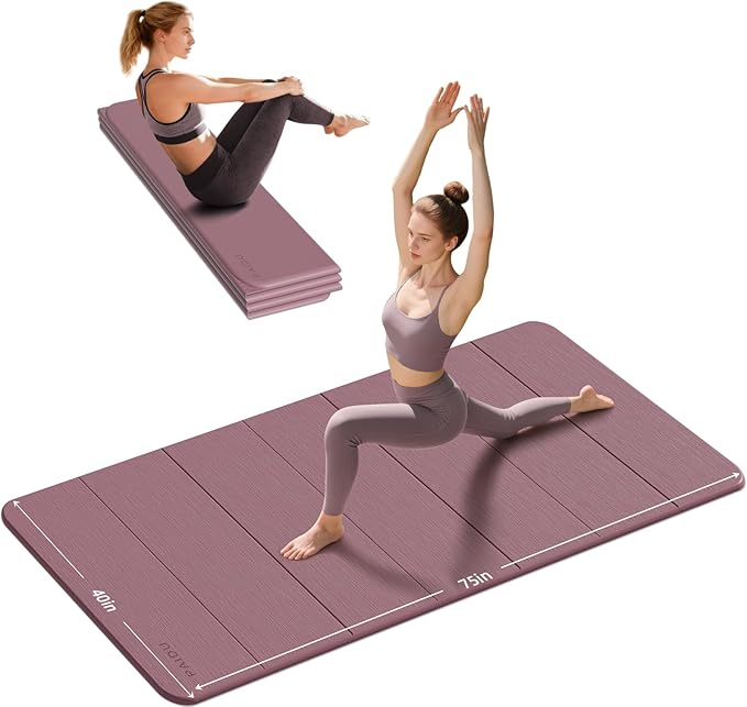 Foldable Yoga Mat thick- 2/5" (10MM) TPE Non-Slip Design, Quick Fold，Easy Storage, 75x40 Extra Long/Wide for Indoor Yoga, Pilates and Outdoor Travel Workouts