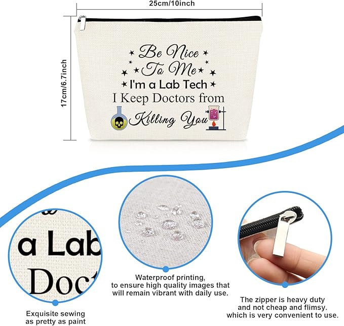 Lab Tech Gift Funny Laboratory Technician Makeup Bag Medical Lab Scientist Gift Cosmetic Bag Science Gifts for Women Nurse Week Gifts for Laboratory Workers Christmas Birthday Present Travel Pouch