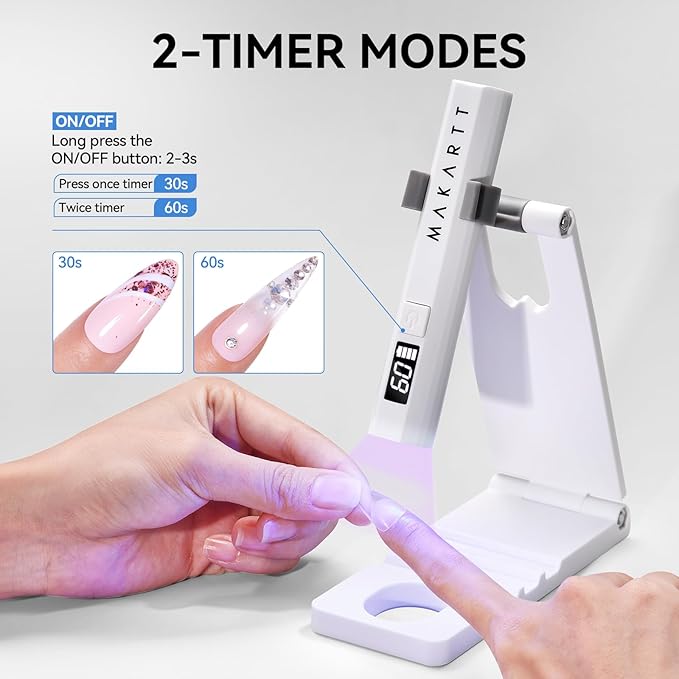 Makartt UV Nail Lamp with Stand – Handheld UV Light for Gel Nails for Nial Tips & Gel Polish, USB Rechargeable Fast Curing Flash Cure Lamp with LCD & 2 Timers for DIY Home or Salon