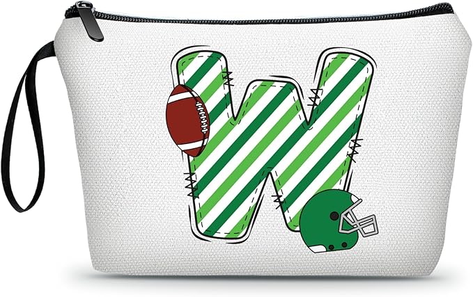 ARIOSEY Football Initial Birthday Graduation Gifts Cosmetic Travel Toiletry Bags Football Accessories Party Favors for Women Girls Daughter Niece Team Coach Friends -W