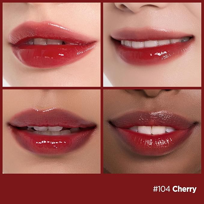 Laka Fruity Glam Tint, 4.5g/0.15oz, Glowing Lip Stain with Wide Color Spectrum, Hydrating & Lightweight Texture, Buildable Color, Non-Sticky, Vegan, K-Beauty (#104 Cherry)