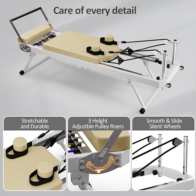 Pilates Reformer Machine, Foldable Pilates Equipment for Home Use and Gym Workout, Adjustable Resistance, 330 lbs Weight Capacity, for Advanced and Beginners Users